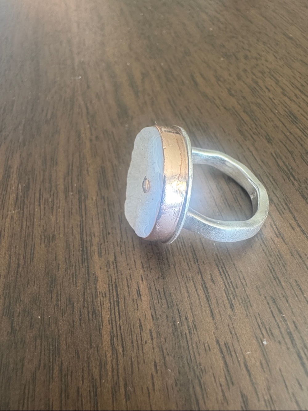 Jamie Joseph White Druzy Ring with diamond. Signature Gold Bezel and Silver Band - Picture 8 of 12
